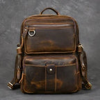 Vintage Crazy Horse Genuine Leather Hiking Backpack
