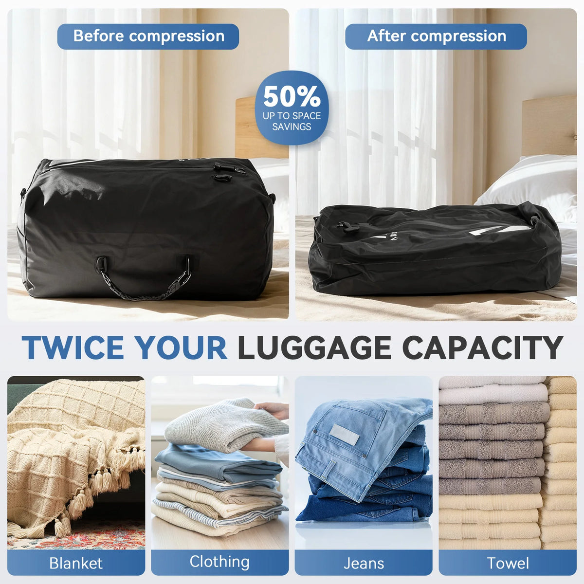 Vacuum Compression Packing Bags for Travel Clothing