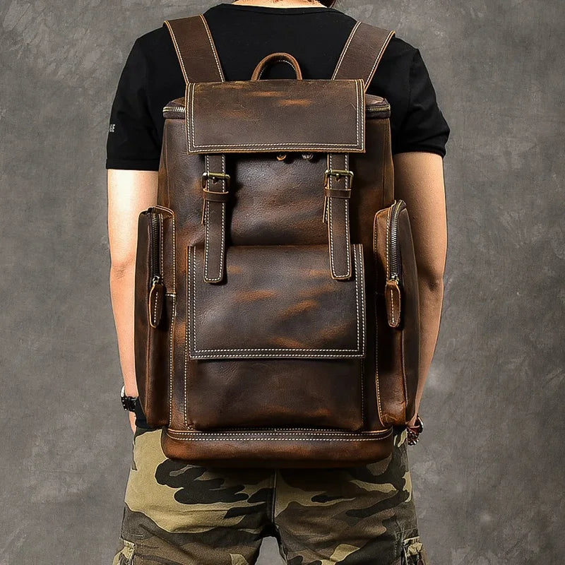 Vintage Crazy Horse Genuine Leather Hiking Backpack