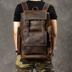 Vintage Crazy Horse Genuine Leather Hiking Backpack