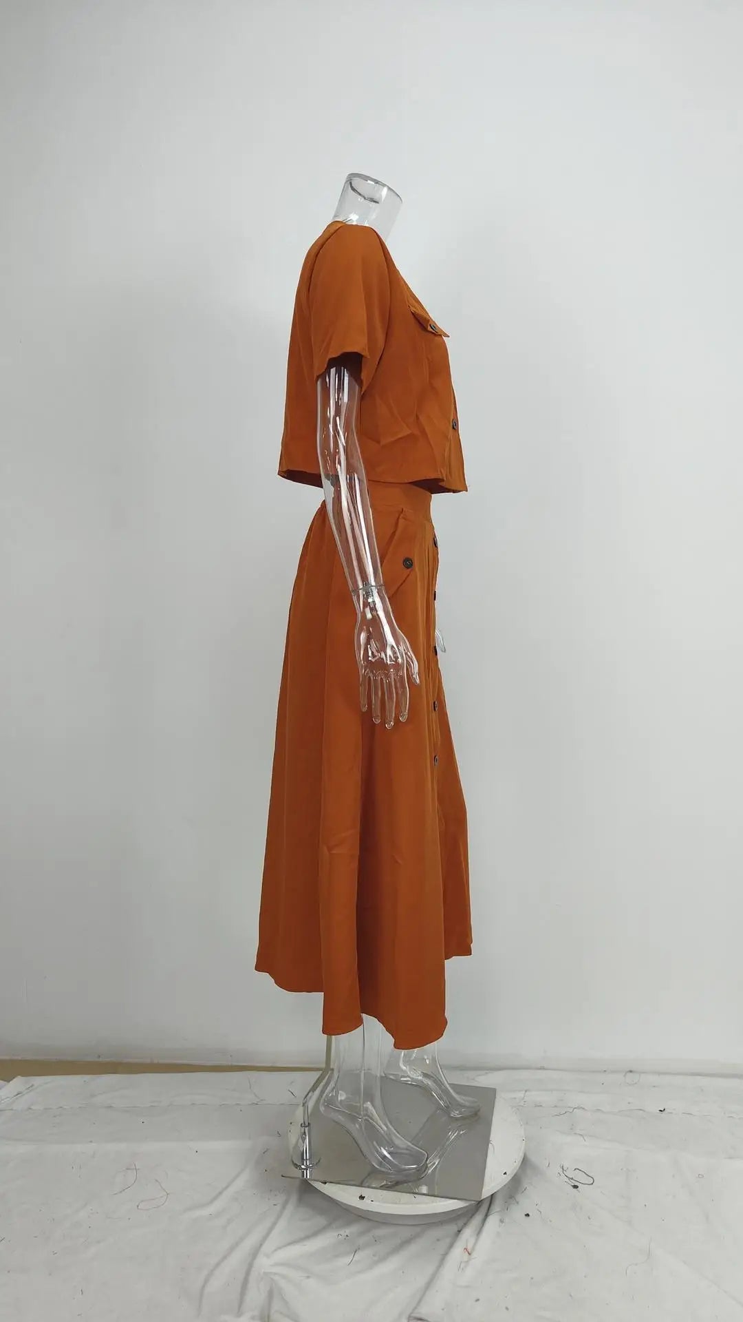 Women's Two Piece Summer Short Sleeve O-Neck Shirt and Skirt Set