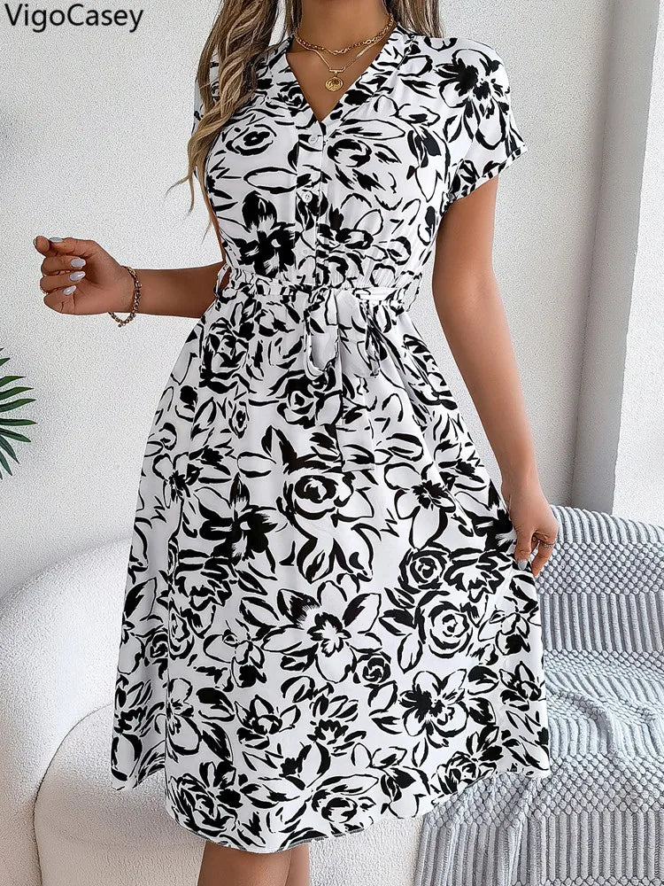 Women's VigoCasey Elegant Flower Print Short Dress