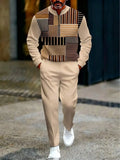 Men's Geometric Pattern with Zipper Top and Trousers Casual Outfit