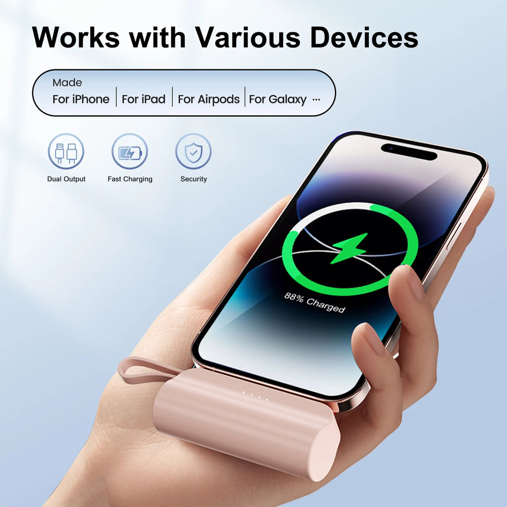 Mini Power Bank Dual USB-C Ports for IPhone16/ 15/15 Plus/15 Pro/15 Pro Max/Android