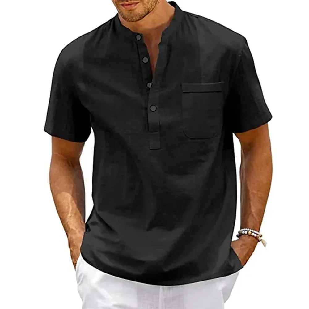 Men's Cotton Linen T-Shirt w/Pocket