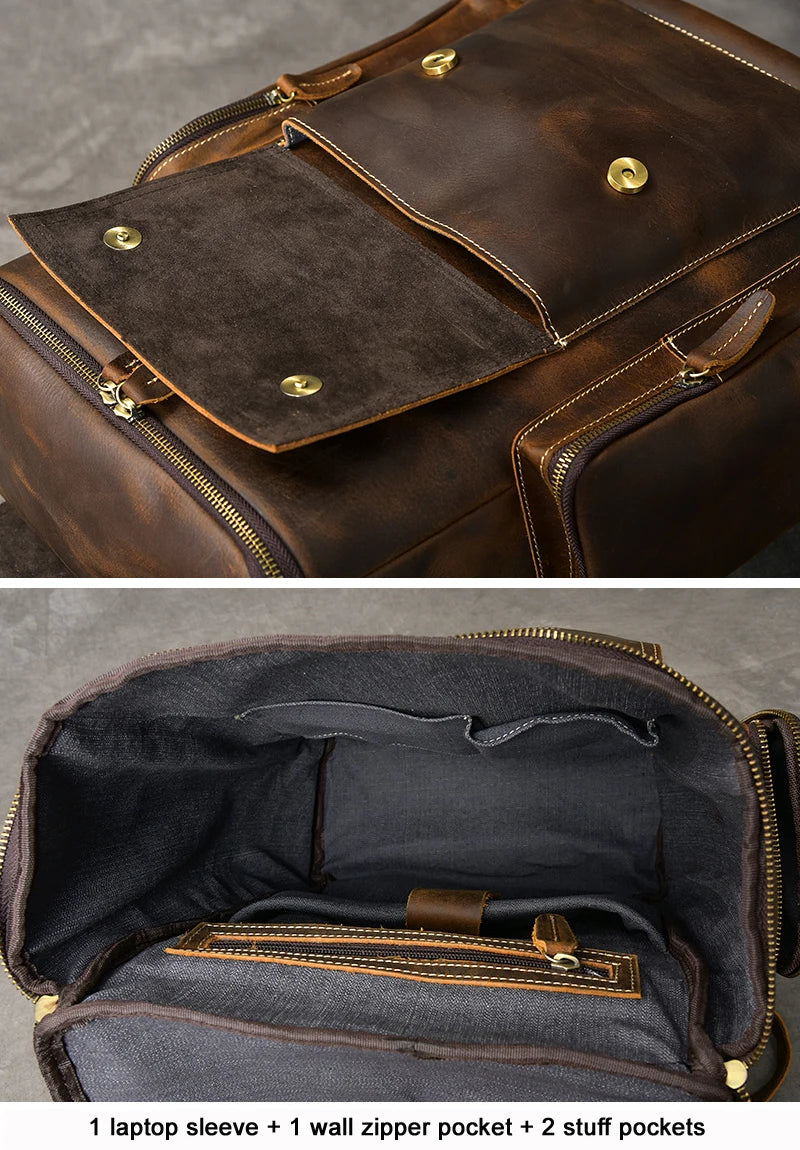 Vintage Crazy Horse Genuine Leather Hiking Backpack