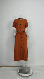 Women's Two Piece Summer Short Sleeve O-Neck Shirt and Skirt Set