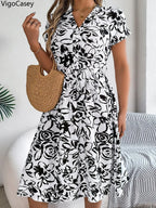 Women's VigoCasey Elegant Flower Print Short Dress
