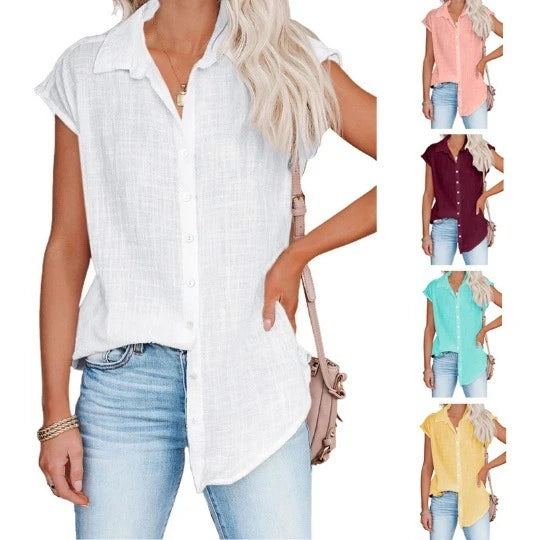 Women's Summer Solid Cotton Linen Shirt