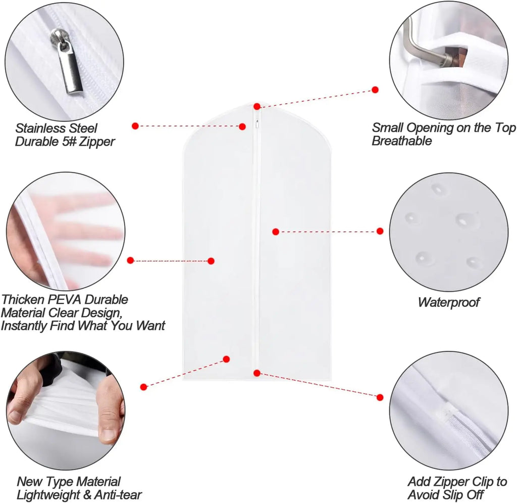 6 Sets Clear Plastic Garment Bags w/Zipper