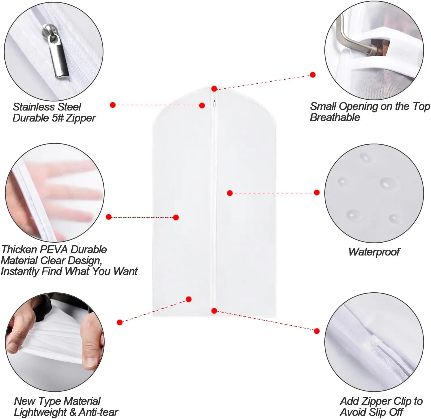 6 Sets Clear Plastic Garment Bags w/Zipper