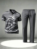 Men's Casual Shirt with Swirl Print and Pants Set