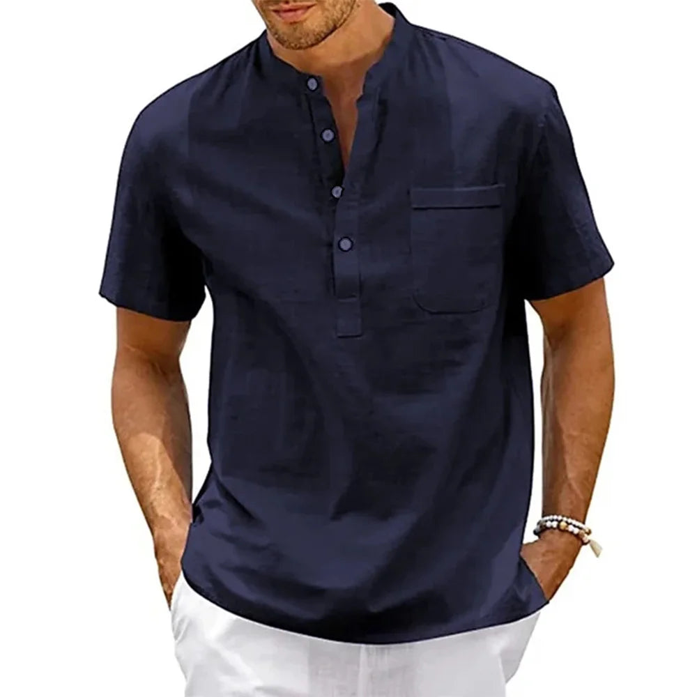 Men's Cotton Linen T-Shirt w/Pocket