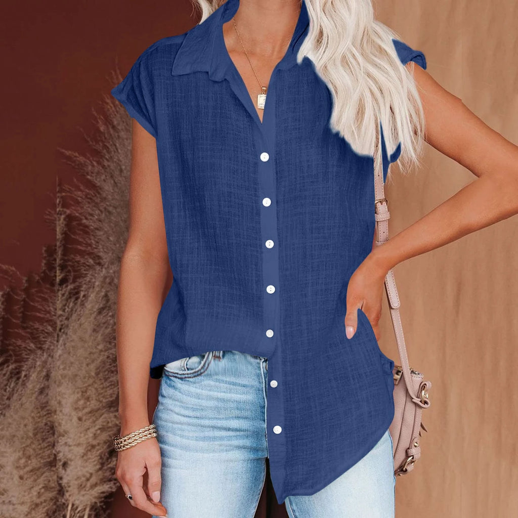 Women's Summer Solid Cotton Linen Shirt