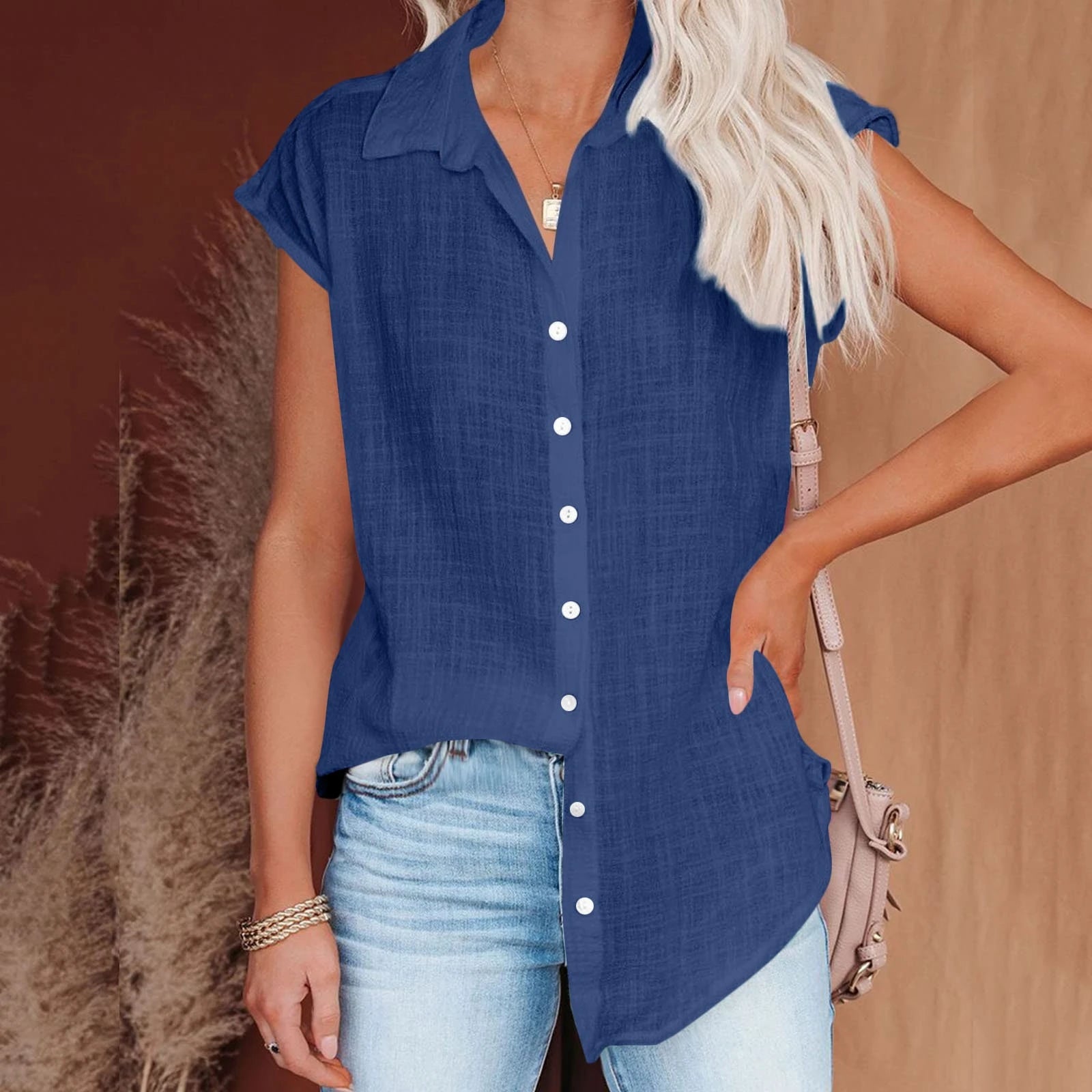 Women's Summer Solid Cotton Linen Shirt