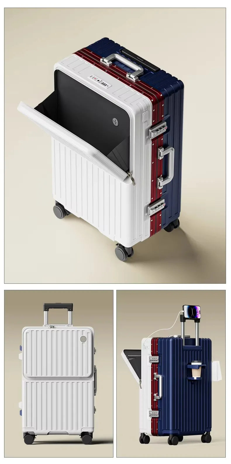 20/24/26" Front Opening Pocket Aluminum Frame Luggage