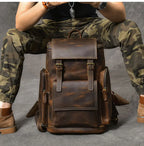Vintage Crazy Horse Genuine Leather Hiking Backpack