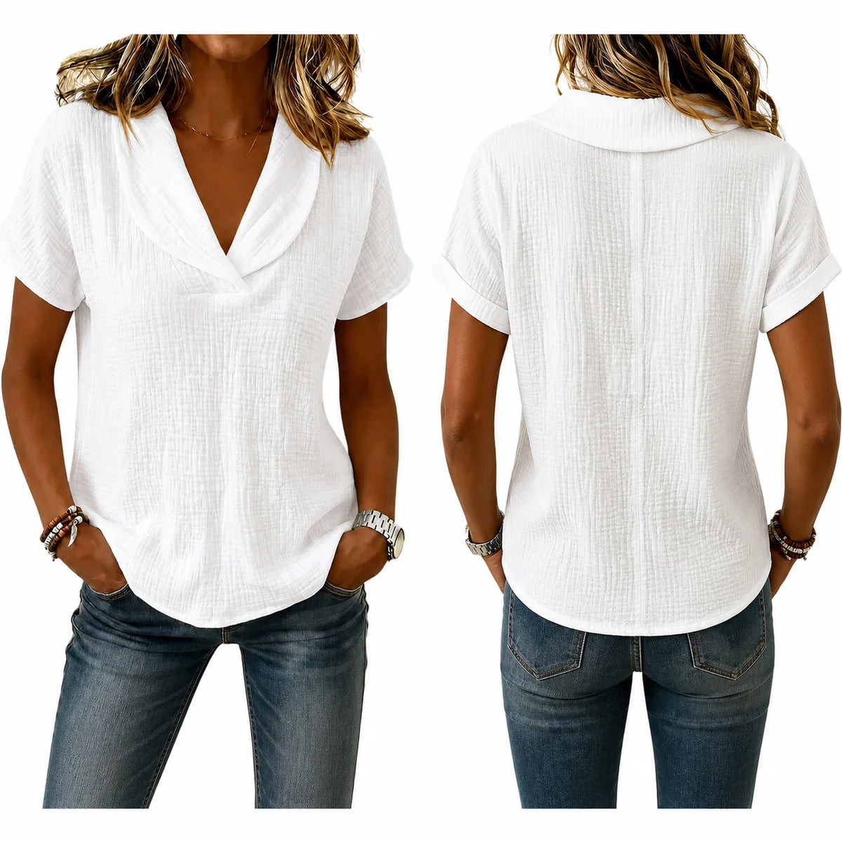 Women's Breathable Crinkle Cotton Linen Blouse