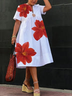 Women's Short Sleeve Pleated A-Line Dress