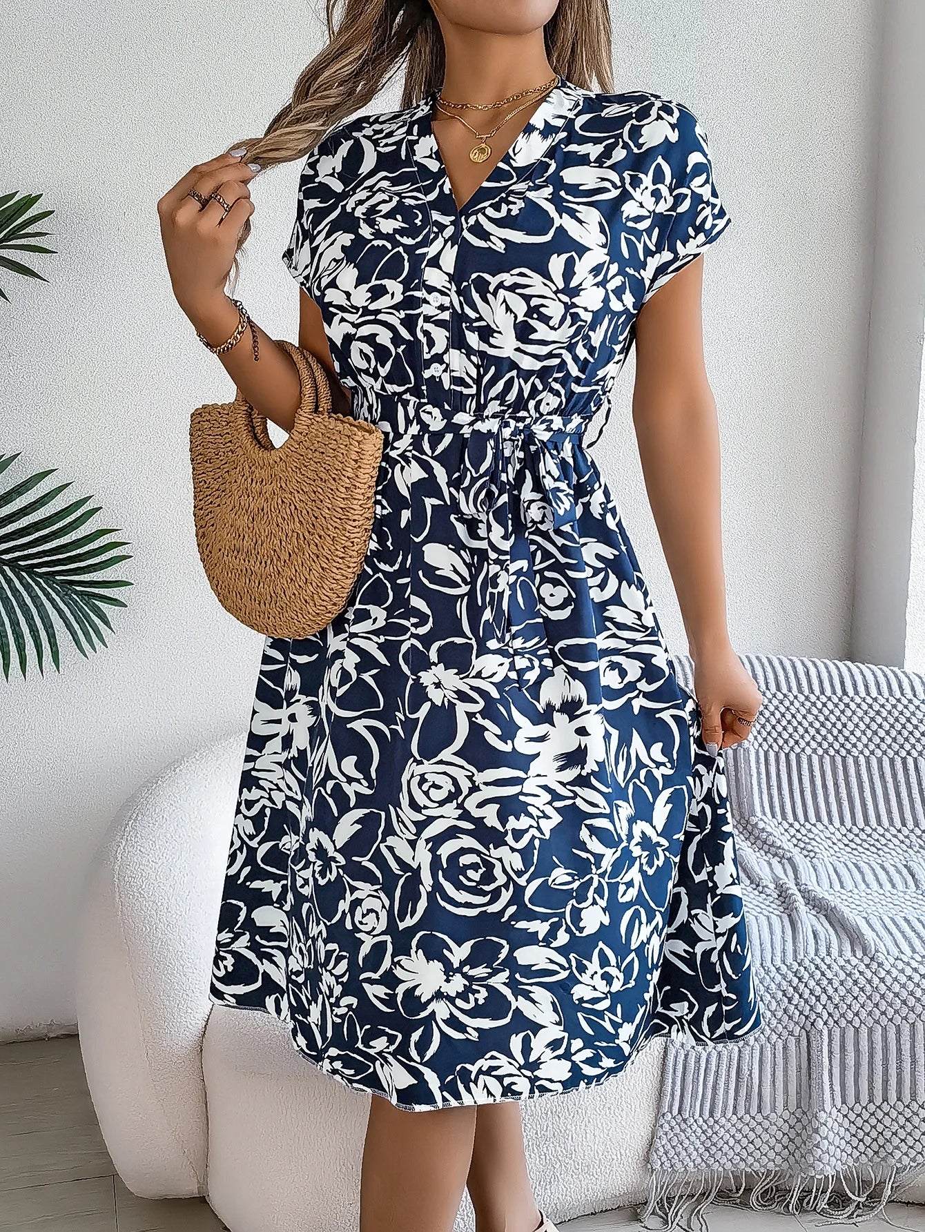 Women's VigoCasey Elegant Flower Print Short Dress