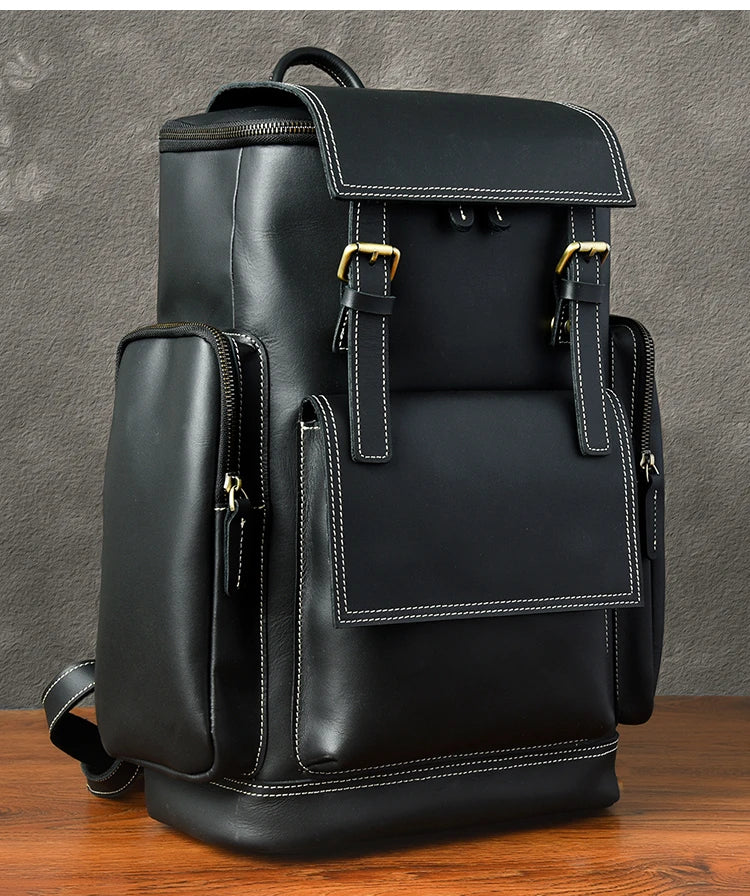 Vintage Crazy Horse Genuine Leather Hiking Backpack