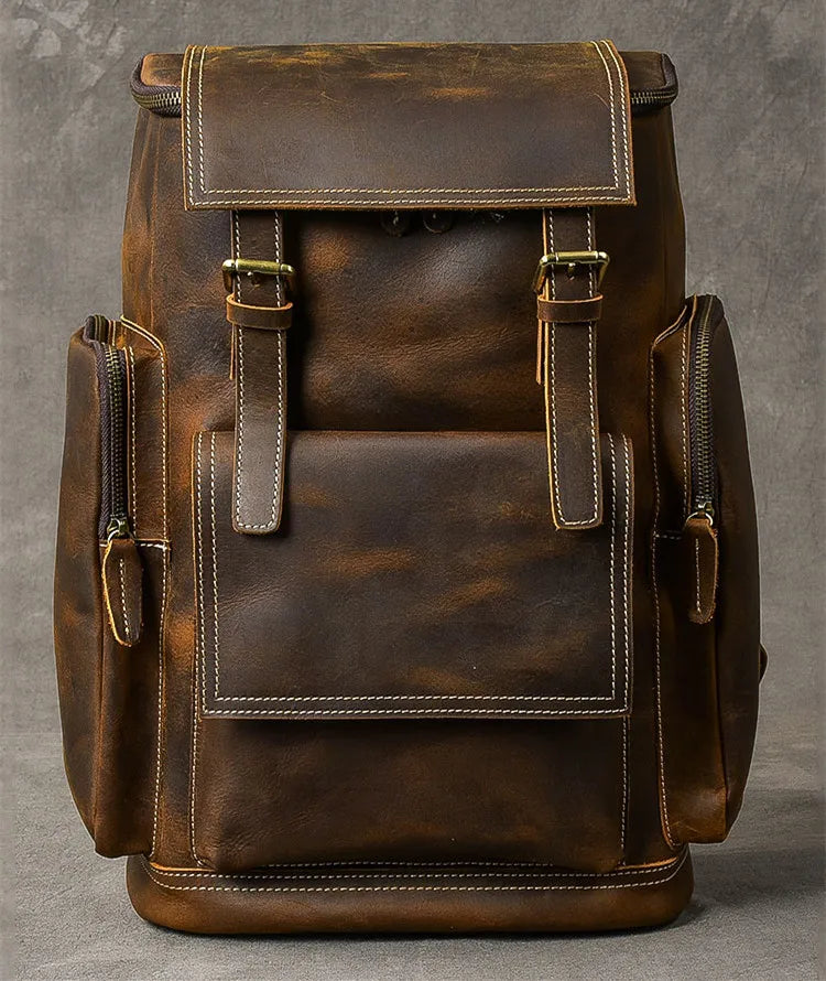 Vintage Crazy Horse Genuine Leather Hiking Backpack