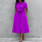 Women's Two Piece Summer Short Sleeve O-Neck Shirt and Skirt Set