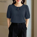 Women's Lace Up Blouse w/Puff Sleeves