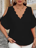 Women's Elegant Off-Shoulder Wave V-Neck T-Shirt