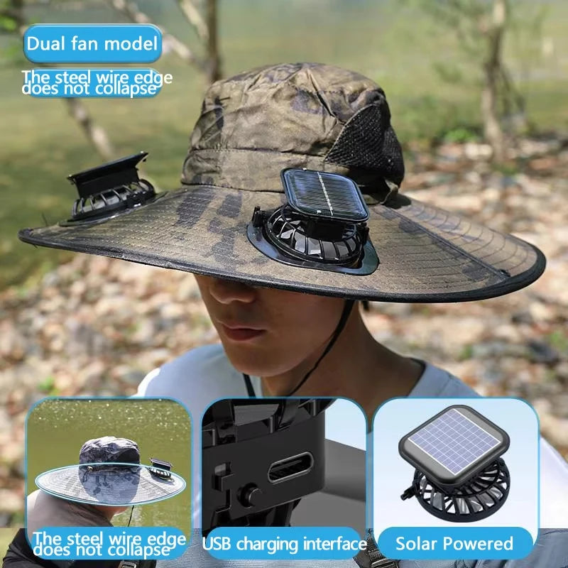 Wide Brim Solar Dual Fan Hat