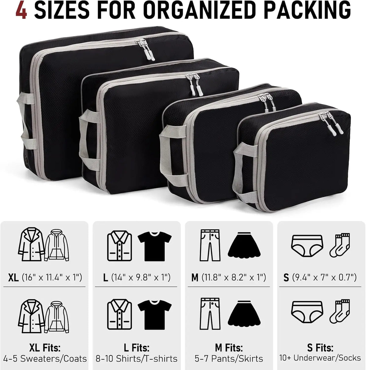 4Pcs Travel Compression Packing Cube Set