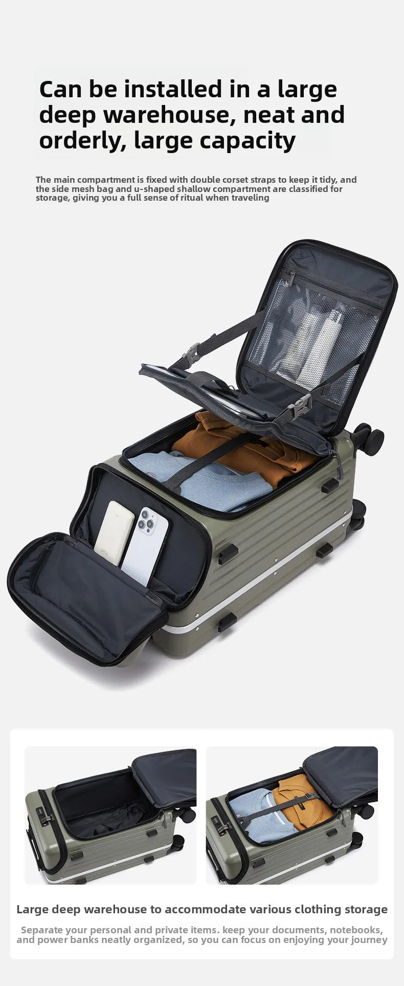 20" Multifunctional Front Opening Carry-on Luggage