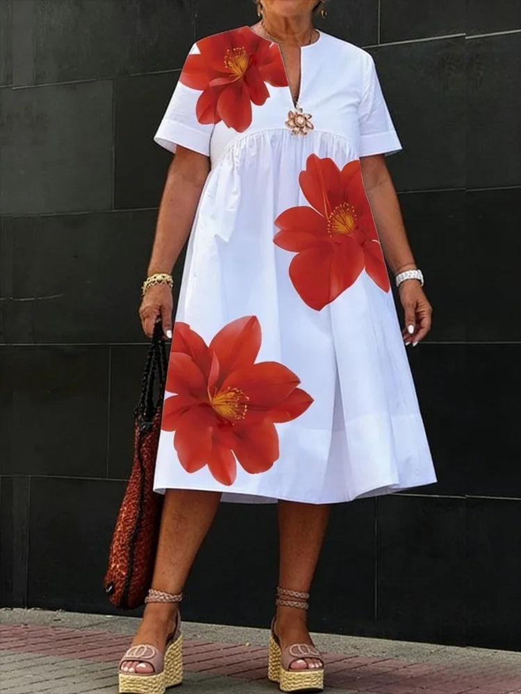 Women's Short Sleeve Pleated A-Line Dress