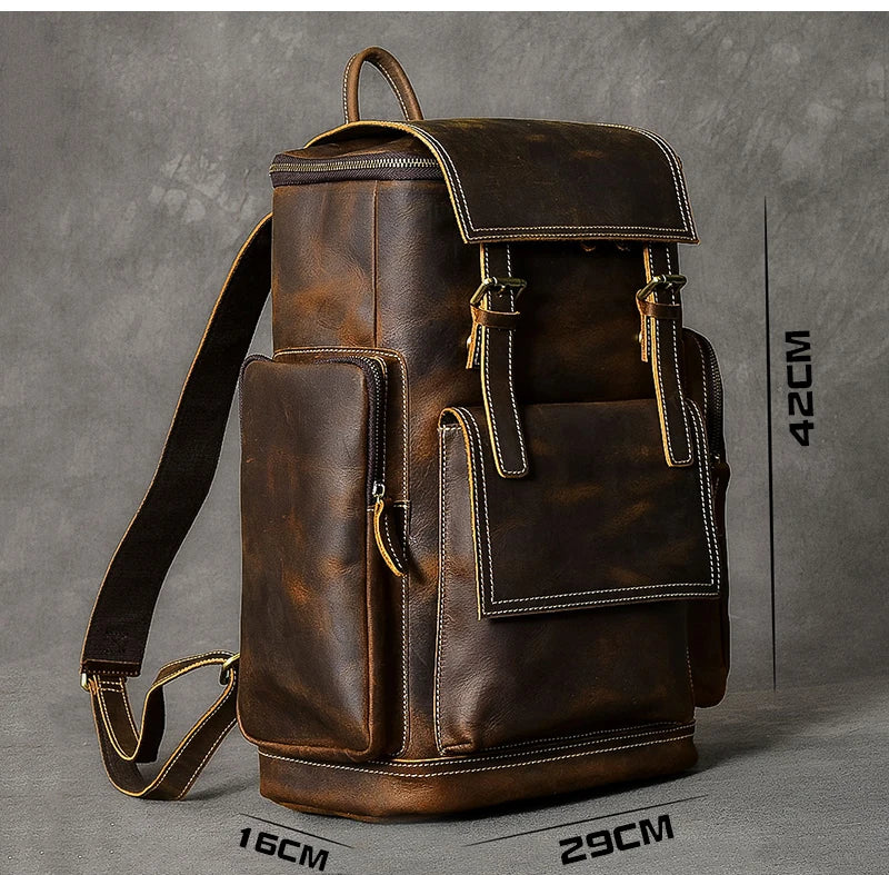 Vintage Crazy Horse Genuine Leather Hiking Backpack