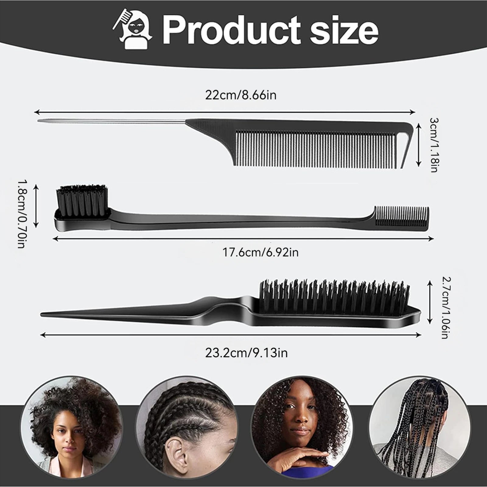 3pcs Hair Styling Hairbrush and Comb