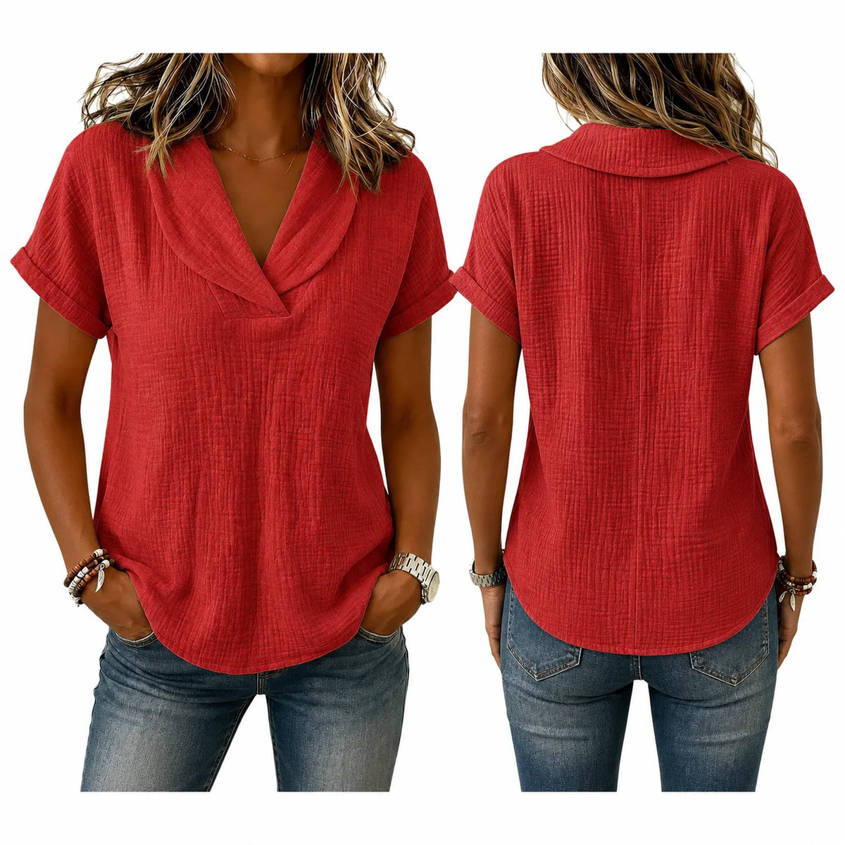 Women's Breathable Crinkle Cotton Linen Blouse