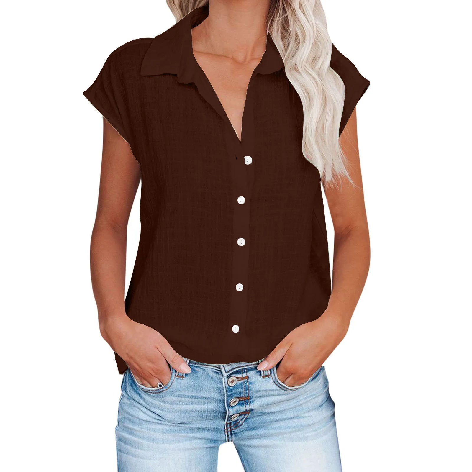 Women's Summer Solid Cotton Linen Shirt