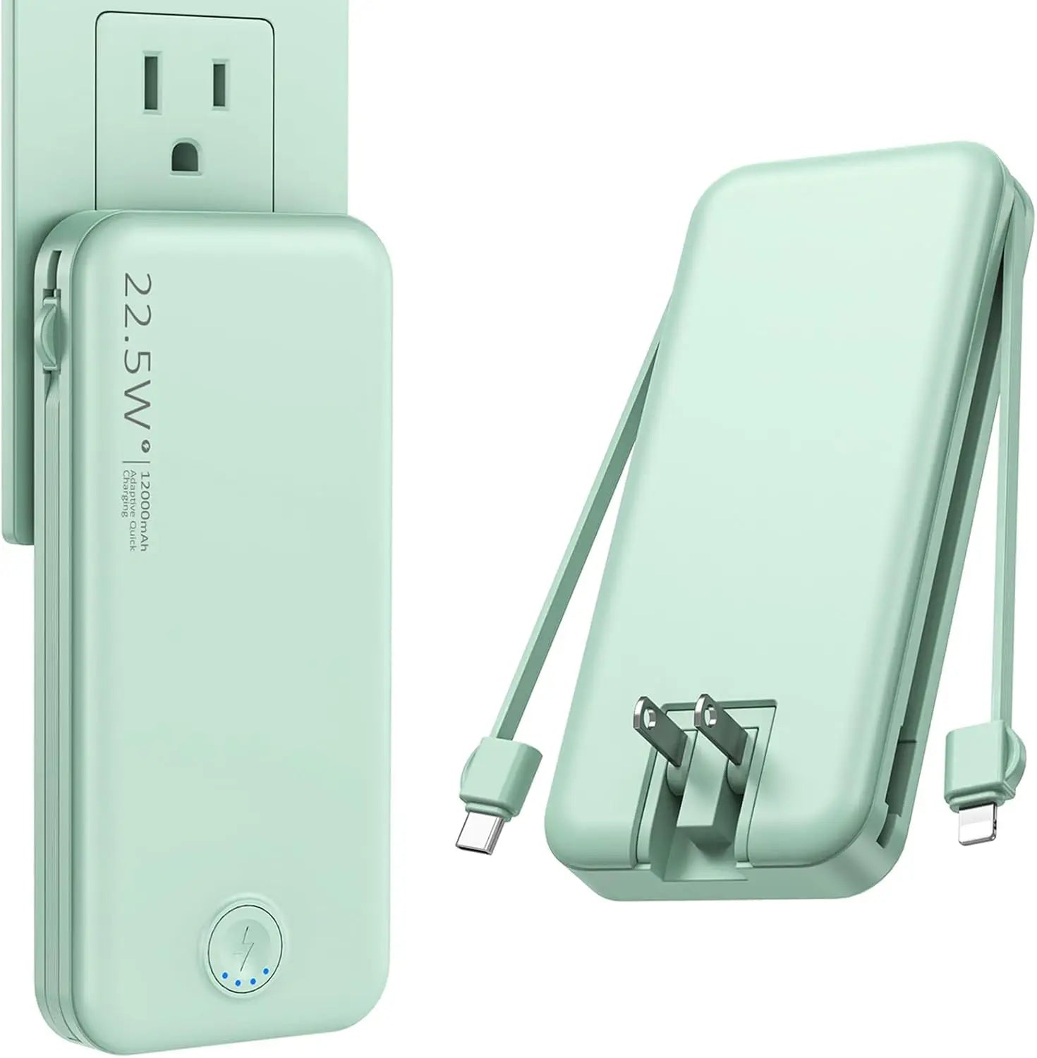 Portable Wall Charger w/Built-in Charging Cables