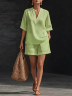 Women's Linen Loose Sleeve Shorts Set