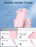 Portable Wall Charger w/Built-in Charging Cables