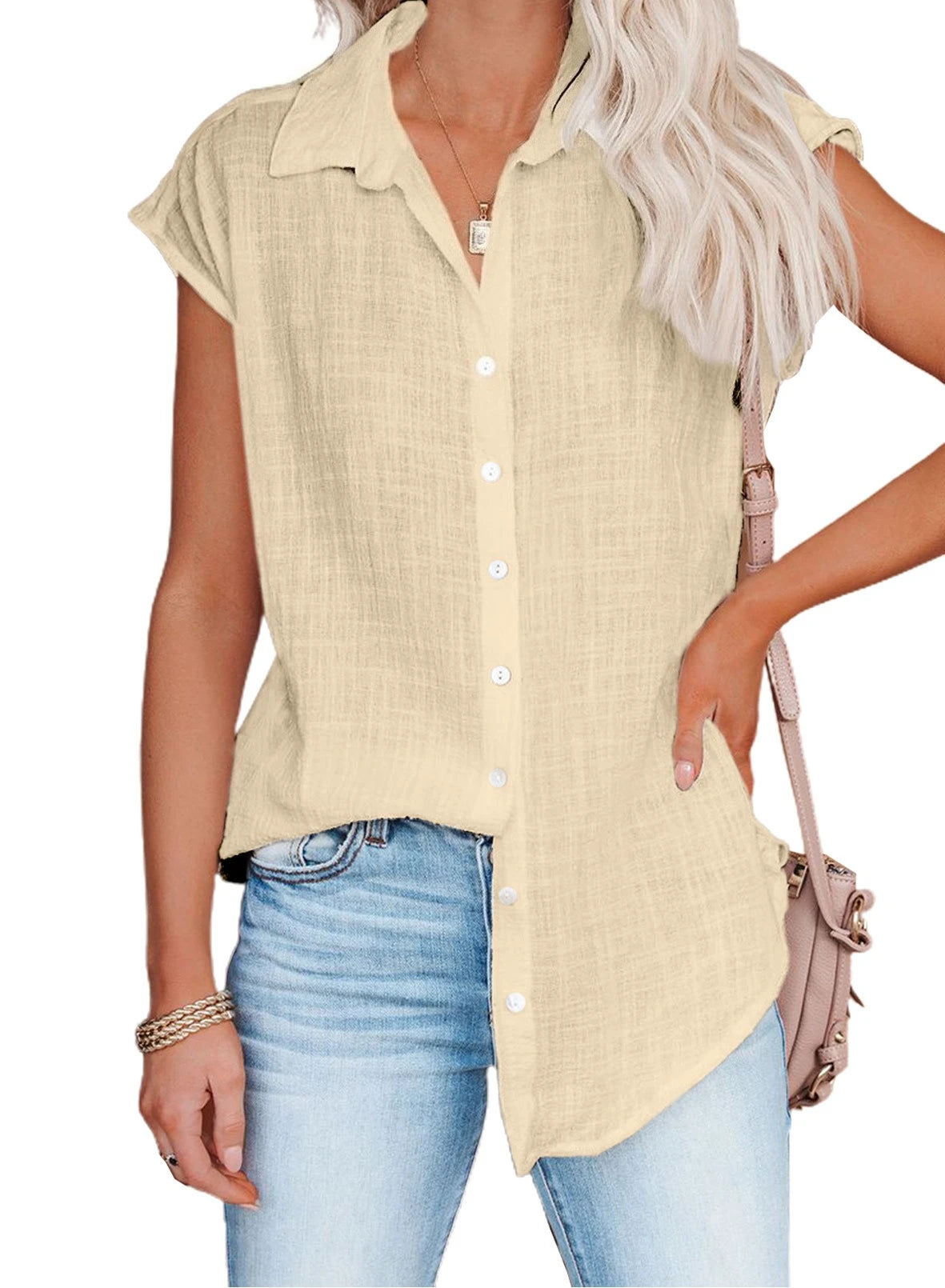 Women's Summer Solid Cotton Linen Shirt