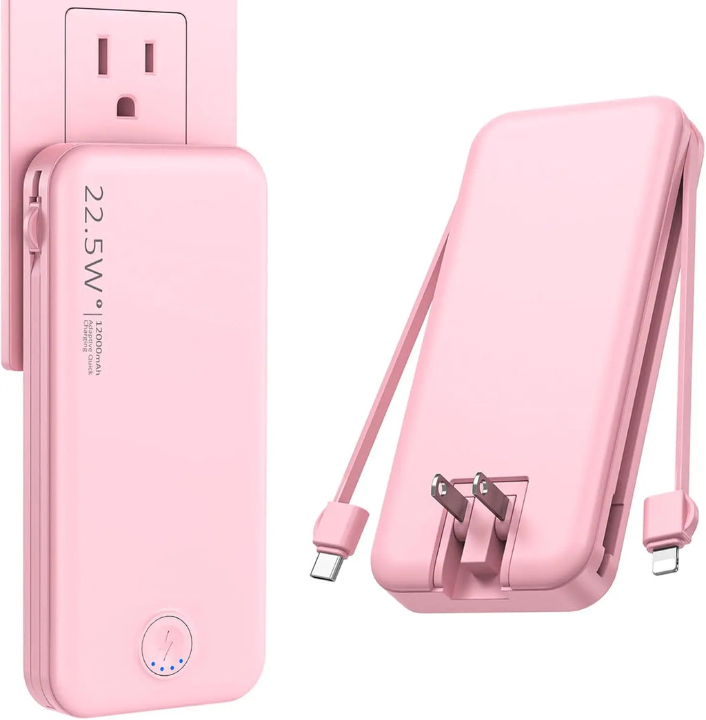 Portable Wall Charger w/Built-in Charging Cables