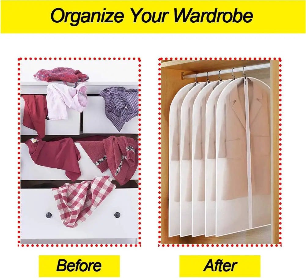 6 Sets Clear Plastic Garment Bags w/Zipper