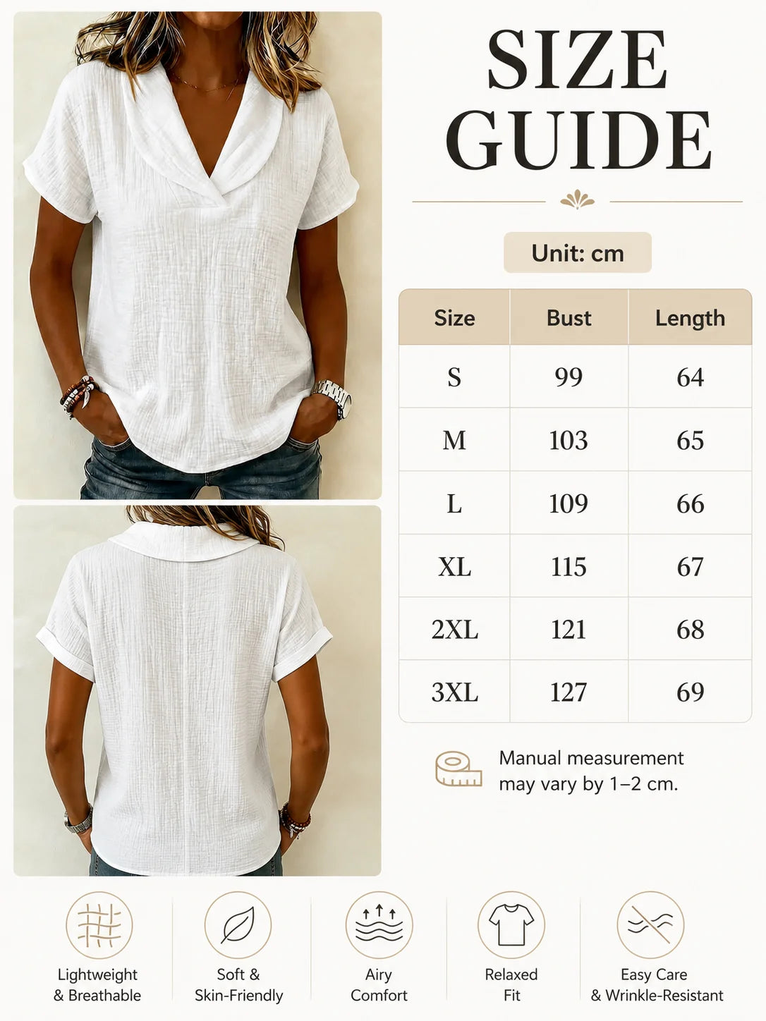 Women's Breathable Crinkle Cotton Linen Blouse