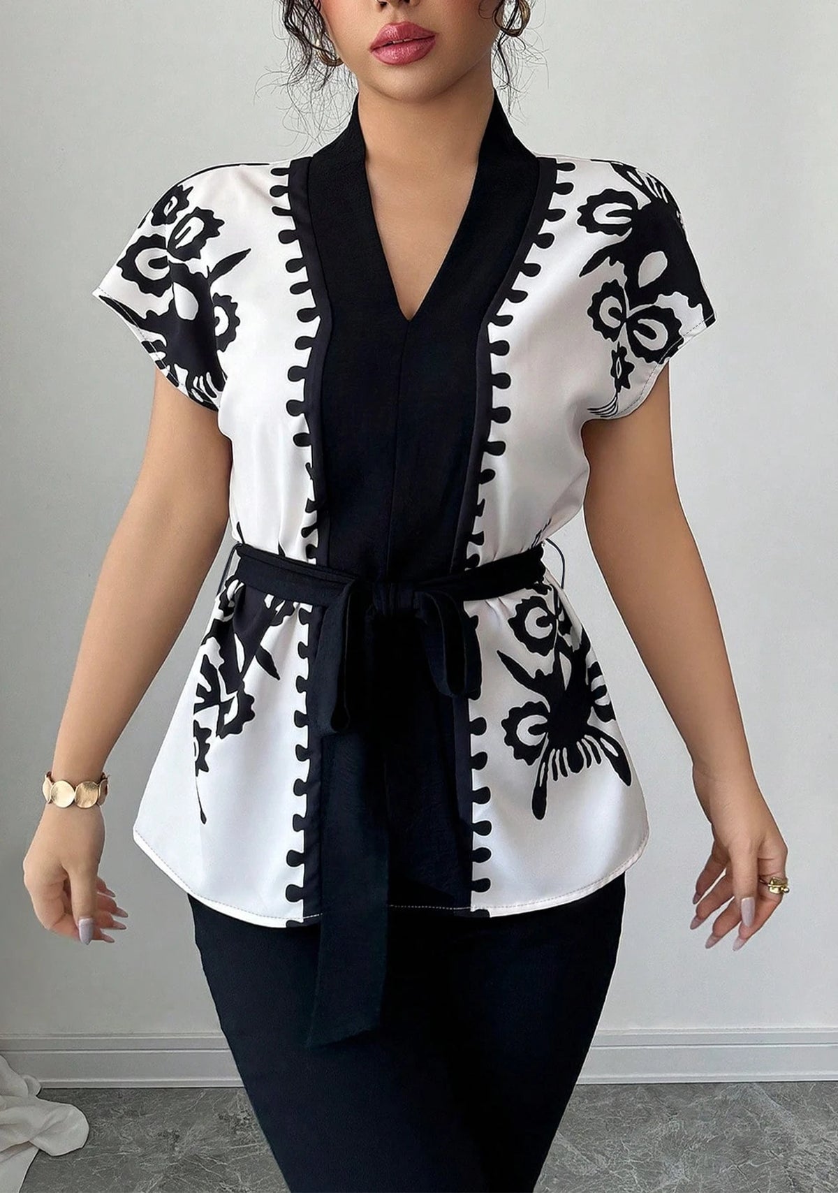 Women's Elegant Commute Floral Print Short Sleeve Top