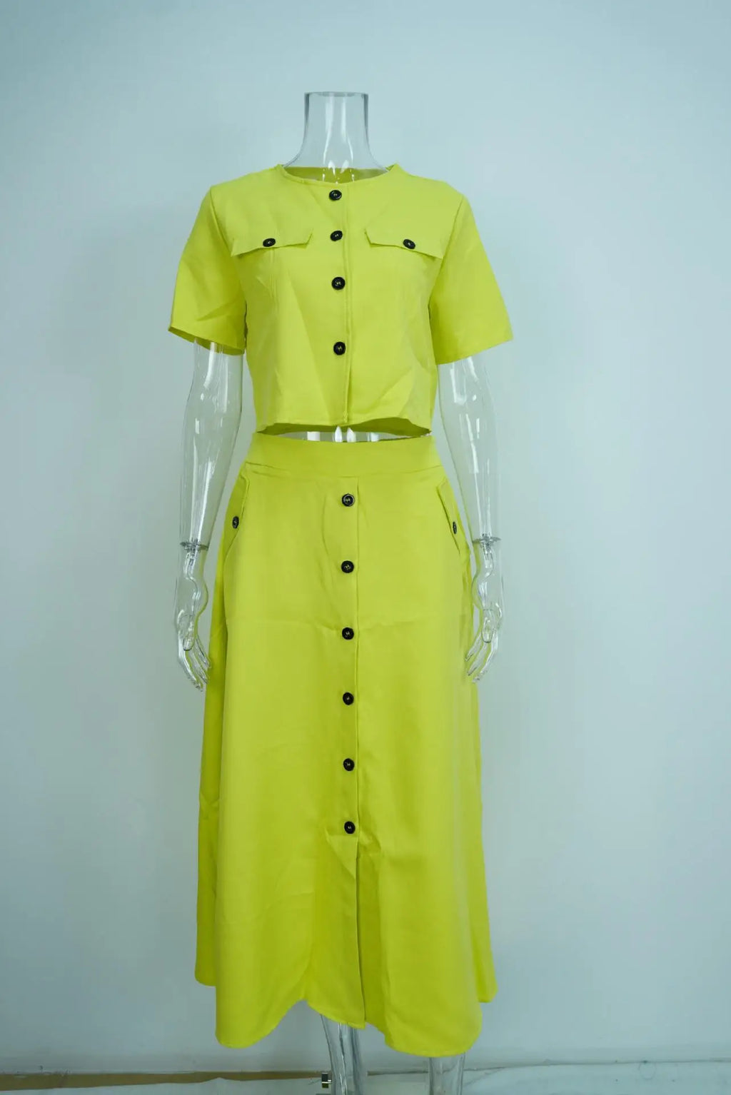 Women's Two Piece Summer Short Sleeve O-Neck Shirt and Skirt Set