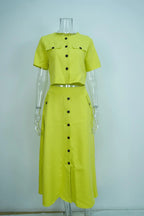 Women's Two Piece Summer Short Sleeve O-Neck Shirt and Skirt Set