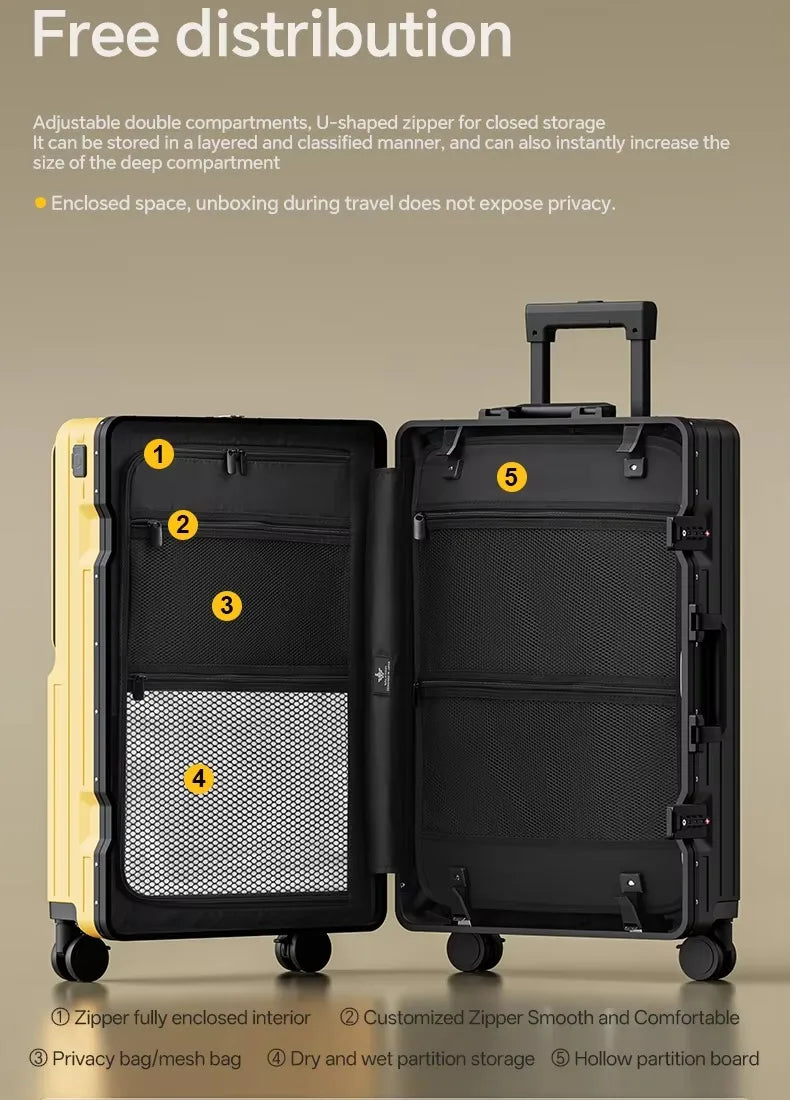 20/24/26" Front Opening Pocket Aluminum Frame Luggage