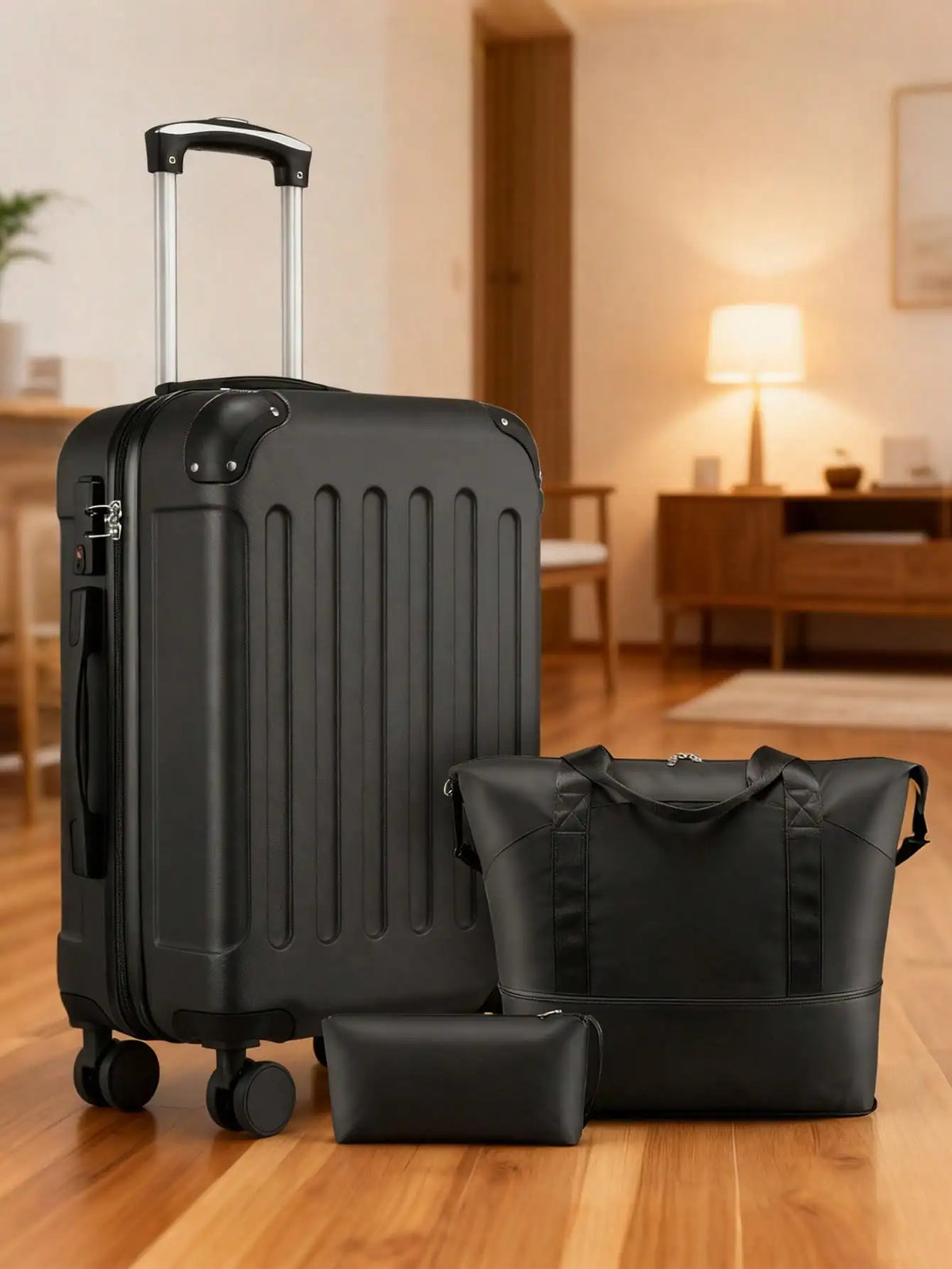 3Pcs Travel Luggage Set with Tote & Toiletry Bag