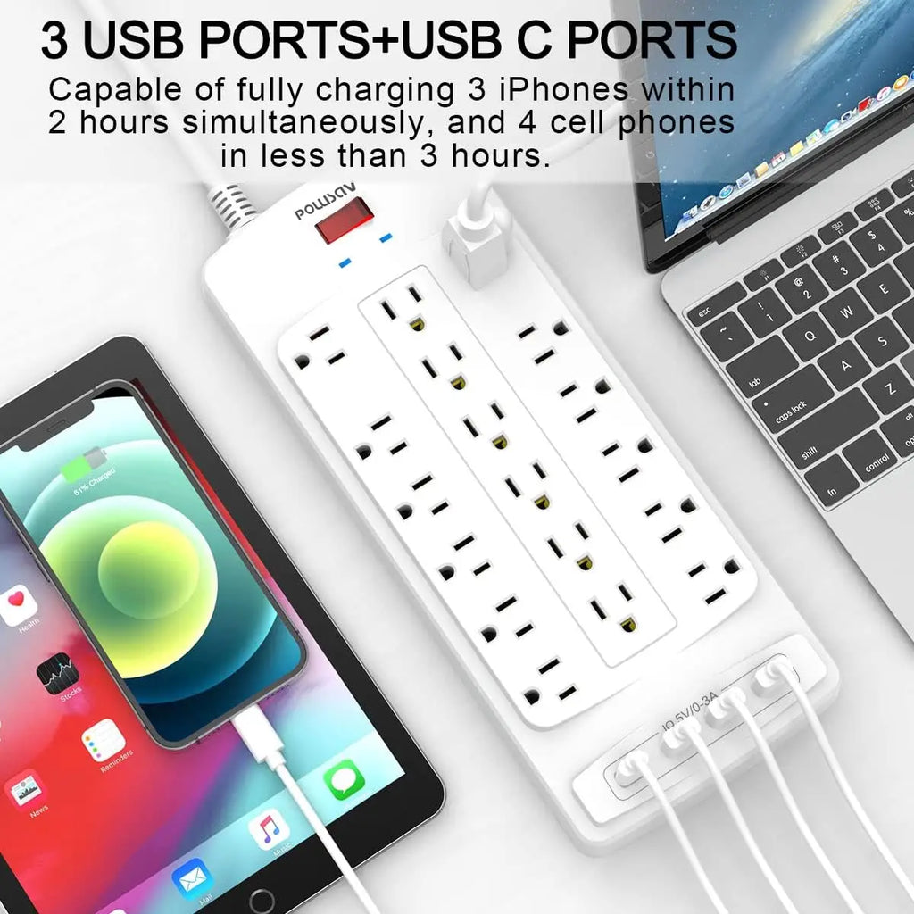 18-Outlet Surge Protector Power Strip with 4 USB Ports